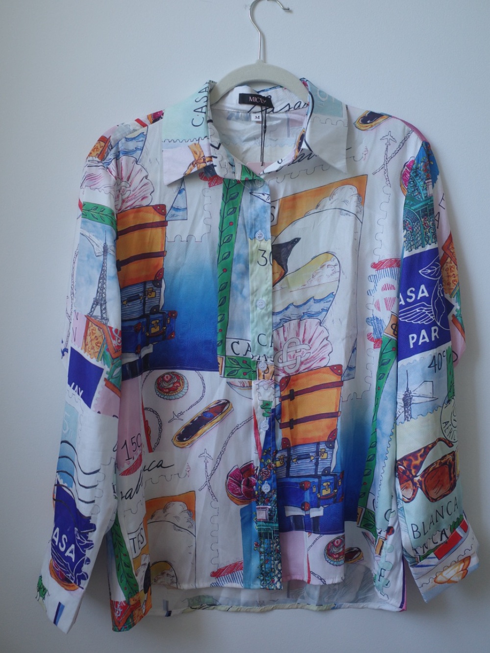 Women M oversized Multicolor satin Shirt - Blue/Green/Orange